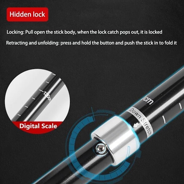 Bjergvandringsstav aluminiumslegering foldbar ultralet kort teleskopisk udendørs hånd lang vandrekrykker vandringsstav