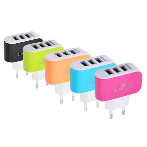 Mobillader USB Veggadapter USB Pluggadapter Tre USB Vegglader Hurtiglader