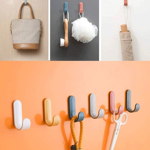 12 Self-Adhesive Hooks Wall Hanging Plastic Creative Cute J-Shaped Hooks Powerful Self-Adhesive Hooks for General Use