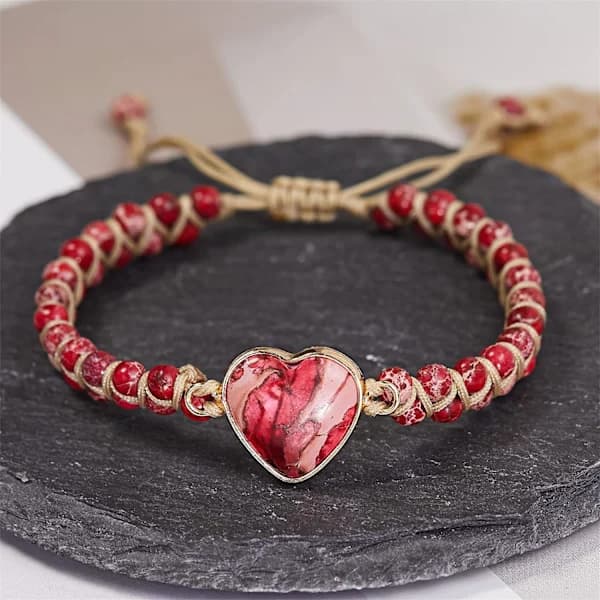 Lidenskapelig Hjerte Jaspis Armbånd, Klassisk Hjerteformet Sjarmarmbånd