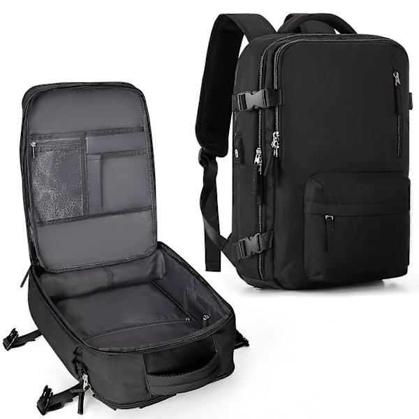 Vedenpitävät kevyet matkareput, suuri kapasiteetti, naisten monitoiminen matkalaukku, USB-lataus, naisten lentolaukku, musta Black 43x30x20cm