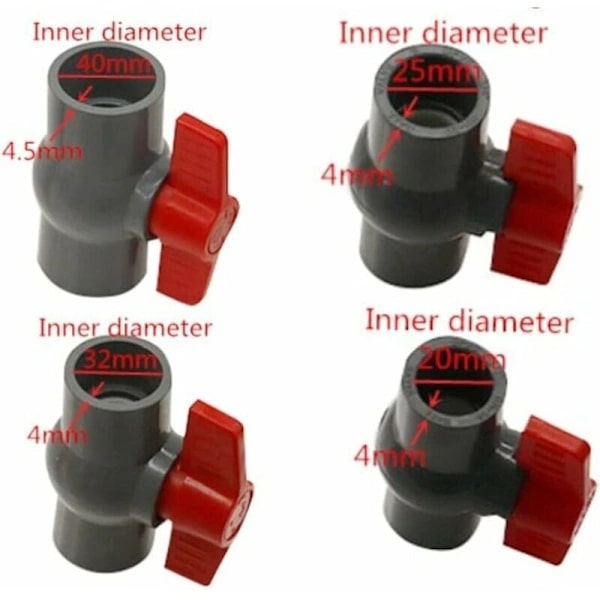 PVC kulventil, plastkulventil -φ40 mm, DN32, grå
