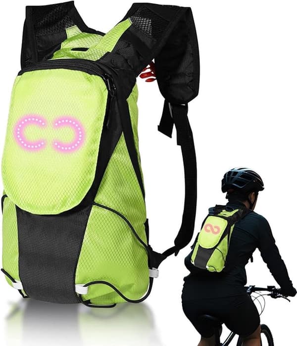 LED reflekterende rygsæk, nylon og polyester, 360° synlighed, til cykling, løb og pendling, grøn, 36 x 21 x 12 cm