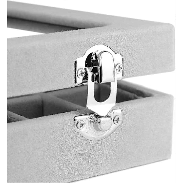 24 Fack Sammet Glas Smyckeskrin Ring Display Organizer Box Örhängen Förvaringshållare (Grå)