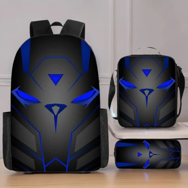 Mechanical Style 3-Piece School Bag Set – Large Backpack for Students, Anime Cartoon Design, Water-Resistant & Durable 3