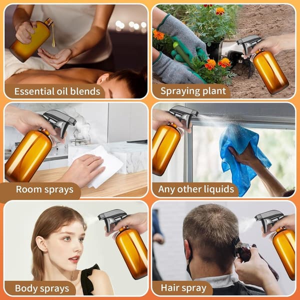 Sprayflaskor, bärnstensfärgat glas med triggersprutor, UV-skydd, återanvändbara läckagesäkra för växter, hår och rengöring, 2-pack, 473 ml
