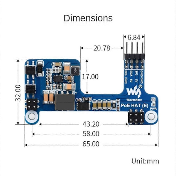 CASA PoE HAT(E) for Ethernet over Expansion Board for 3B+/4B for IEEE 802.3Af 1 stk