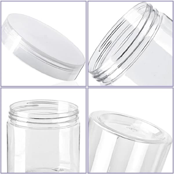 15-pack genomskinliga plastburkar med lock 6,5 x 8,5 cm påfyllningsbara tomma behållare för torrfoder, kryddor, honung, pärlor och kosmetika
