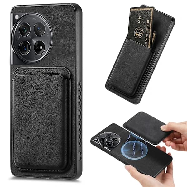 Magnetisk Kortlomme Telefoncover til OnePlus 12 5G Sort
