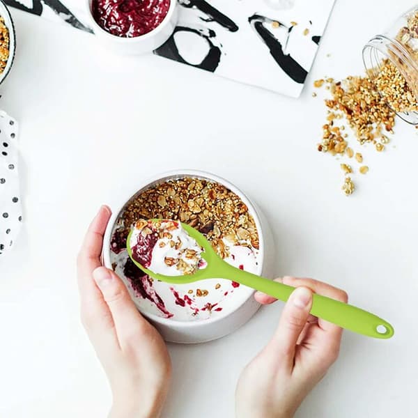 Silikonsked för kök, plastsked för matlagning, bakning, blandning och servering, 2 stycken (grön)