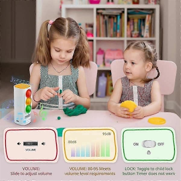 Trafiklys Timer til Børn med Visuelle/Lydsignaler, LCD-Display, Lydstyrke & 4 Ringetoner