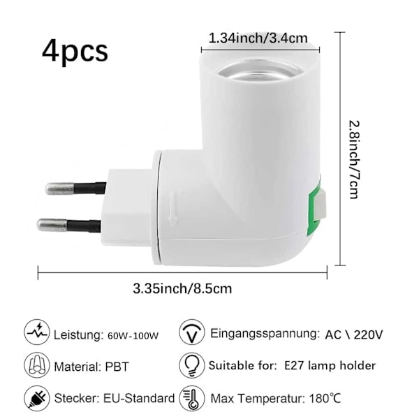 Stycken E27 med Strömbrytare Lamphållare AC 220V Elektrisk Sockel för Vägg Kök Lampa Adapter LED Glödlampa Hållare (Vit)