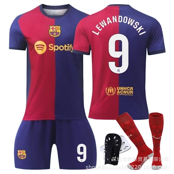 Ny Barcelona fodboldtrøje 2023-2024 8 Pedri 9 Lewandowski 30 Gavi 10 Messi trøje kostume til voksne No. 9 + strømper No. 9 + sokker Størrelse 22 er egnet...