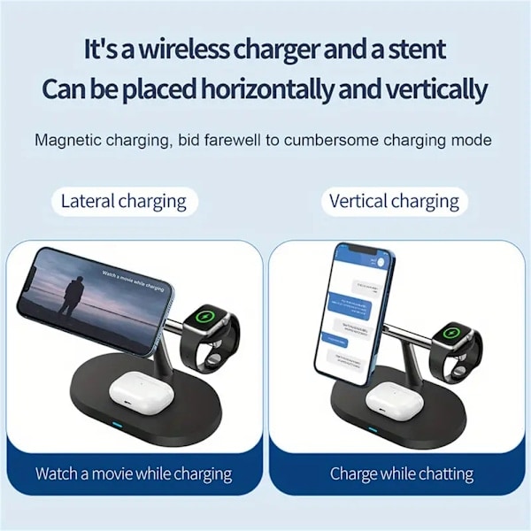 Magnetisk Trådløs Ladestasjon 3-i-1 Hurtigladerstativ for iPhone 15 14 13 12 Pro Max svart