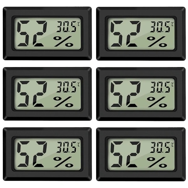 Mini Digital Termometer Hygrometer med Fuktighetssensor - Svart (6-pack)