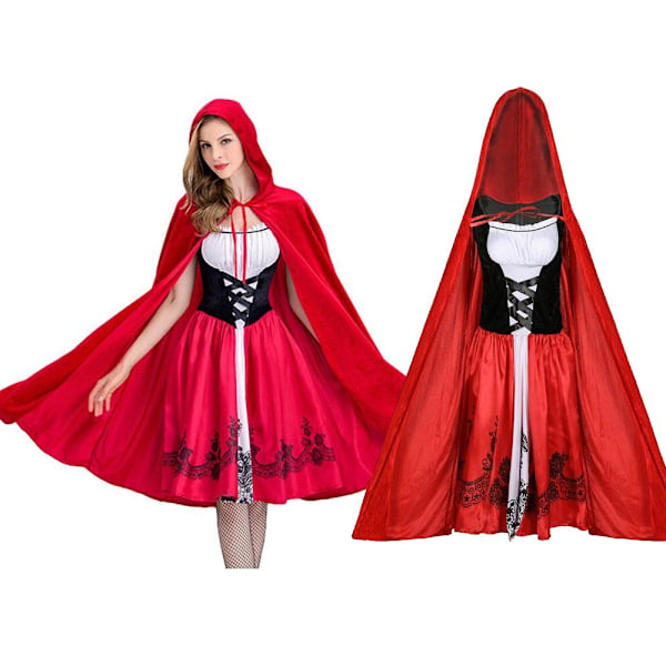 Kvinna Rödluvan Kostym Vuxen Jul Halloween Festklänning Med Kappa Drottning Uniform Dräkter Red XL