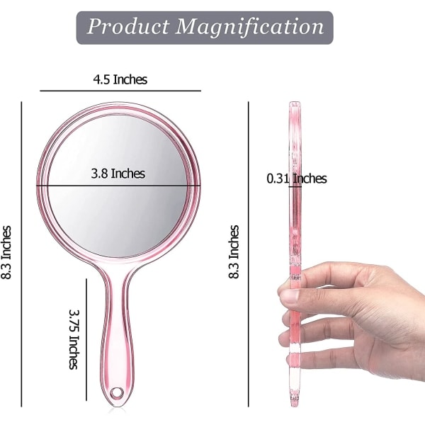 Håndtag Dobbeltsidet Makeup Spejl, Bærbar og Praktisk, Pink（CA)