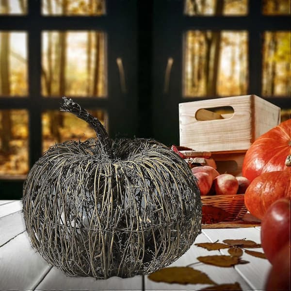 Kunstige græskar, rottingvævet græskarpynt, efterårshøst græskar til Halloween Thanksgiving 20 cm 20cm