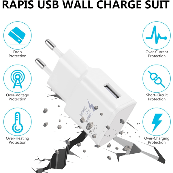 4-pakkia 5V-2A USB-virtapistokkeen sovitin Universaali pikalataus iPhone 12/11/X 8/7/6, Samsung Galaxy S22 S21 S20 S10 S5 S6 S7 S8 S9/Edge/Plu