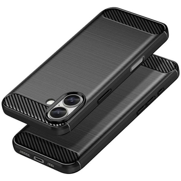Skal kompatibelt med iPhone 16 Stöttåligt Borstad Kolfiberdesign Svart