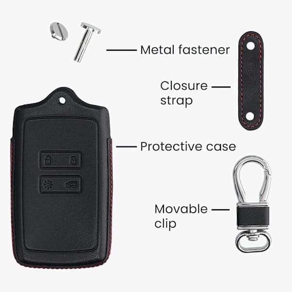 Kompatibelt Renault Smart Key 4-knapps läderfodral med nyckelring