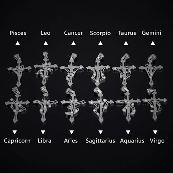 Herreur i rustfrit stål med CZ-accent - 12 stjernebilleder Horoskop Zodiac