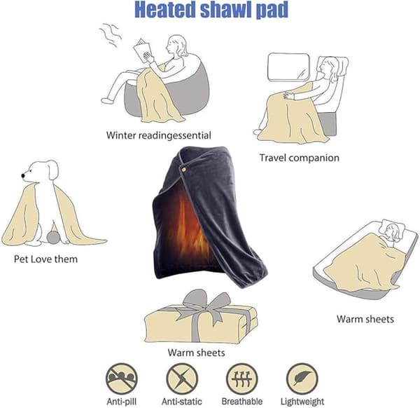 USB-oppvarmet teppe, myk flanell, oppladbart, bærbart, bærbart for hjem, reise, camping, menn, kvinner, blå, 100x70cm
