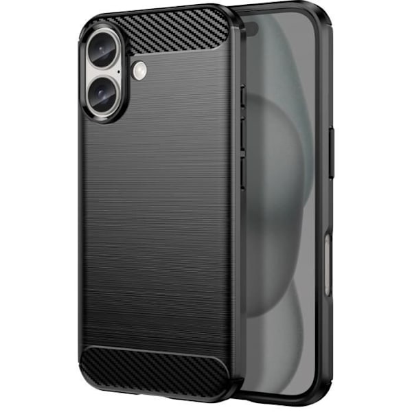 Fodral för iPhone 16 Stöttålig Borstad Kolfiberdesign Svart