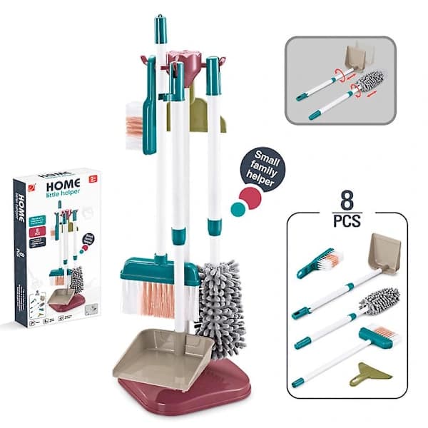 [CA] Barnens städset, hushållsleksaker, städleksakspresent inklusive kvast, dammvippa, skyffel, borste, spade