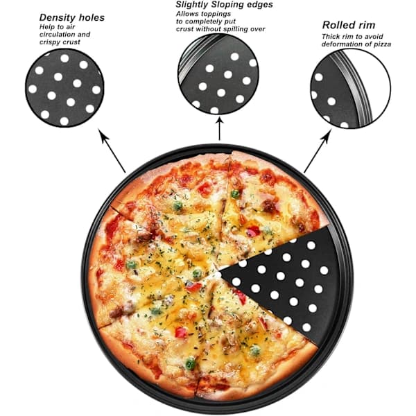 Stål Pizzaform til ovn, Pizza Bageform med huller, 30 cm rund