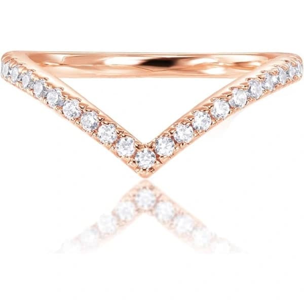 4K guldbelagt glitrende Wishbone 'V'-ring til kvinder med cubic zirconia