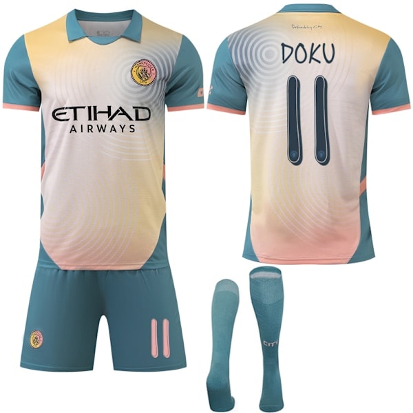 Manchester City Borta Fotbollströja för Barn och Vuxna 2024-2025 Nr 11 DOKU XL