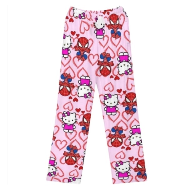 Kvinder Jul Tegneserie Fleece Pyjamasbukser, Piger Print Flanell Nattøj Bukser Gave (overalt print) KT Cat Pink M_ca