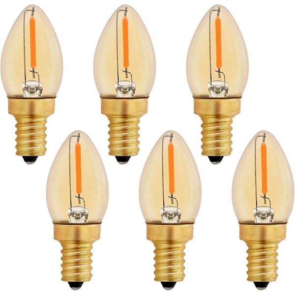 C7 E12 LED-pære 220v, 0,5w Erstatter 5w, E12 LED-glødepære ravfarvet dekorativ natlampe, varm hvid 2200k, ikke dæmpbar, 6 stk.