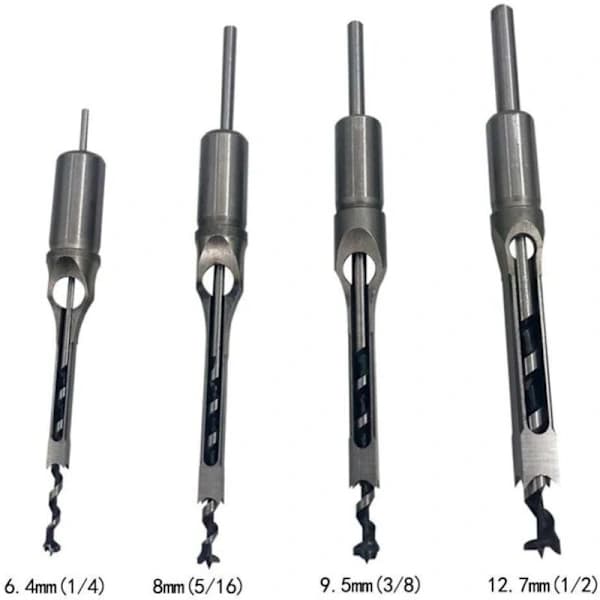 4 Square Hole Wood Drill Bit Set, Compatible with Mortise and Tenon Joints, Deep Square Hole Cutting Tools for Woodworking-FX-