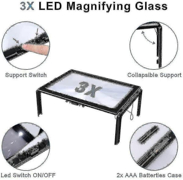 Læsemagnifier med lys, 3x forstørrelse læsemagnifier