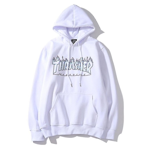 Unisex Thrasher hettegenser med bokstavstrykk, hettegenser med snor og lomme B M