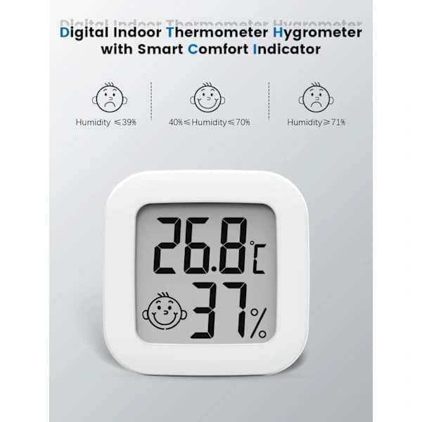 2 stk. Digitalt Termometer Hygrometer LCD Innendørs Utendørs