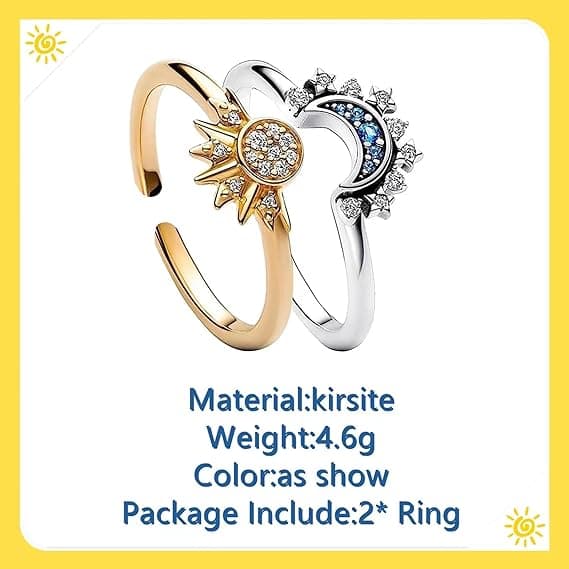 Himmelsk Ring med Sol og Måne, Sol og Måne Lysende Sammen Designfølelse Lagdelt Damering, Diamantbesatt Åpen Ring