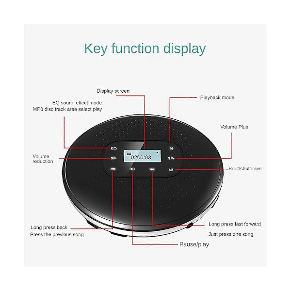 CASA Bærbar CD Walkman Genopladelig Intelligent Touch Screen CD-afspiller Digital Display Stereo Højttaler