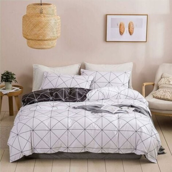 Påslakanset Vuxen Påslakan Dragkedja Geometriskt Vit Grå Svart (Vit, 220x240CM) -DPZO.ca