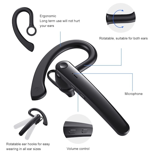 Bluetooth-hovedtelefoner med mikrofon, ergonomiske støjreducerende headset til bilkørsel, telefon og tablet til chauffører og lastbilchauffører