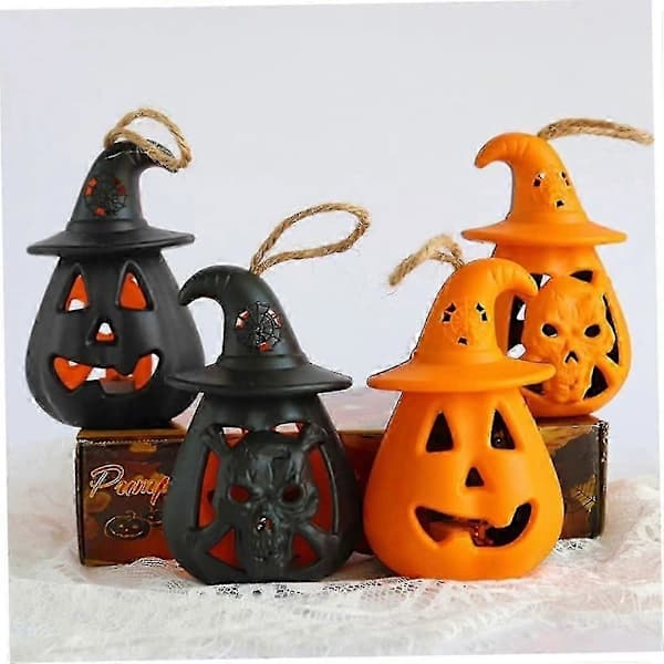 Søde Mini LED-lamper 4 stk. Halloween Græskarlamper Orange