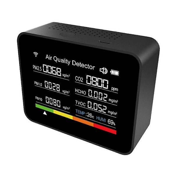 CASA 13 i 1 Tuya WIFI Luftkvalitetsmåler CO2/TVOC/HCHO/PM2.5/PM1.0/PM10/Temperatur/Fugtighed/Tid/Dato