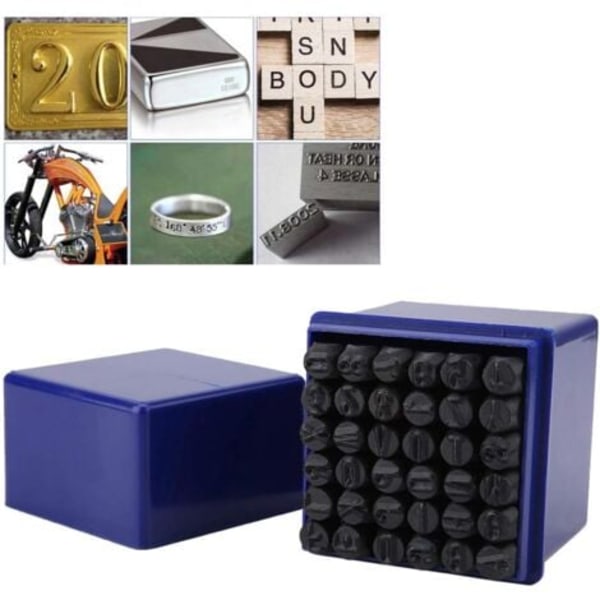 Set med 36 Slagstämplar, Kolstål Bokstavstämplar för Metall, Metallstämplar för Trä, Plast, Läder 4mm.ca