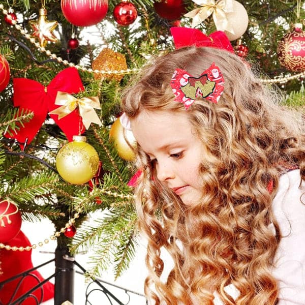 6 st Julhårspännen Glitter Paljetter Tomte Rosett