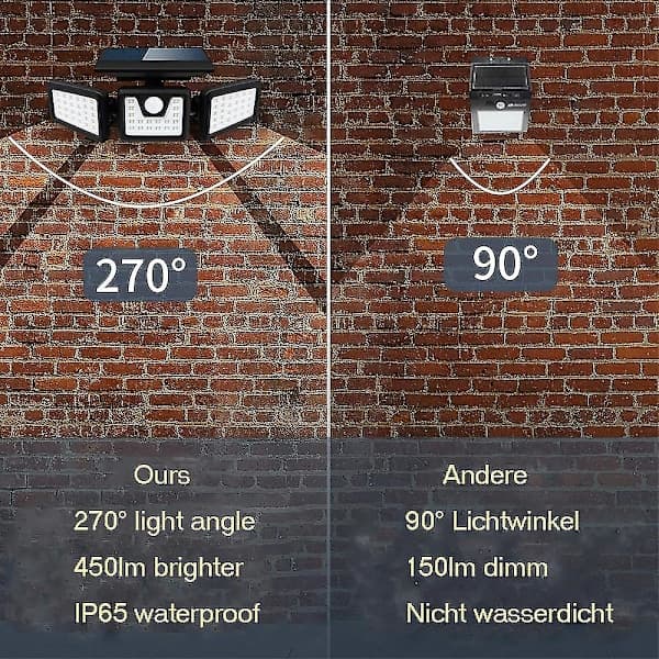 Solcellelamper, 3-hoders bevegelsessensorlamper justerbare 74l