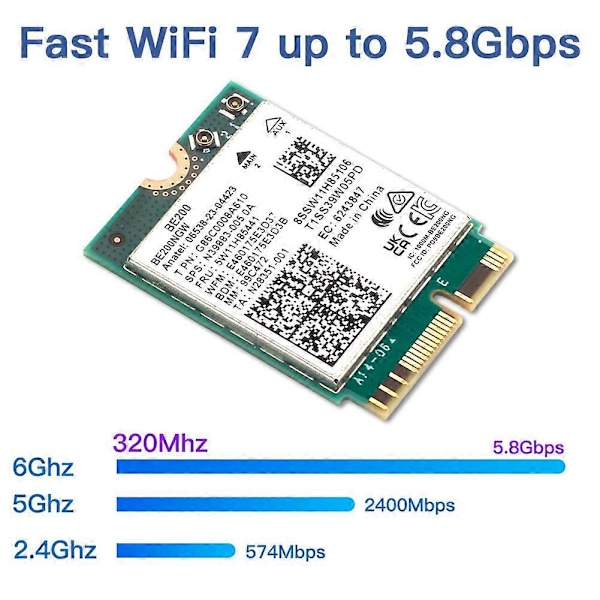 CASA WIFI 7 BE200 BE200NGW WiFi Kort+2 stk. Antenne BT 5.4 802.11AX Tri-Band M.2 NGFF Trådløst Netværks Ada