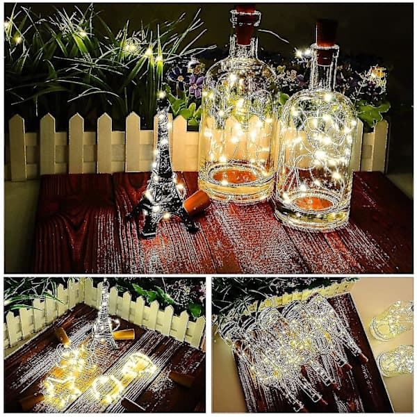 12 kpl pullolamppuja, korkkilamppuja viinipulloihin, 2 m 20 LED-valoa