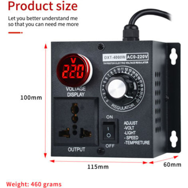 AC 220V 4000W Kompakt Kontroller Variabel Spänning Hastighet Portabel Temperatur Ljus Spänning Justerbar Dimmer.ca